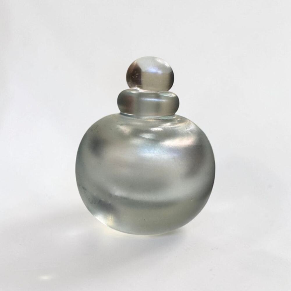 Vtg Perfume Bottle Decanter Handmade Blown Glass Iridescent 3”x3.5”